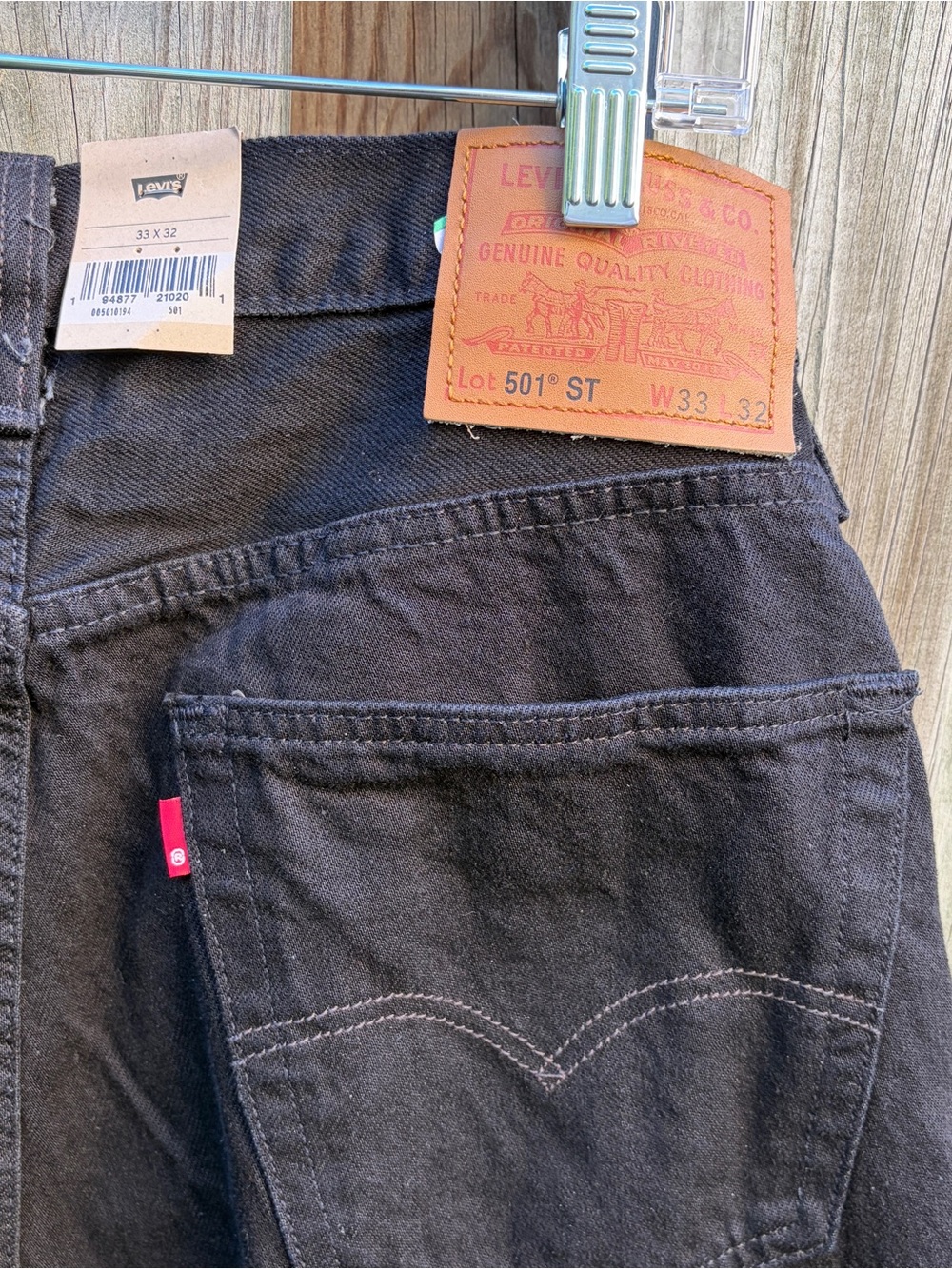 NEW! Levi's 501 ST Jeans 33x32 Flex BLACK Straight Leg Button Fly